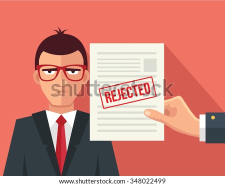 Hand hold rejected paper document. Vector flat illustration