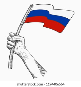 Hand Hold Russia National Flag of Country drawing illustration