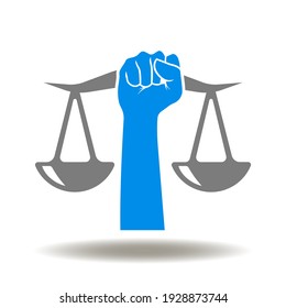 Hand hold scales vector icon. Balance law diversity illustration. Human Rights Symbol.