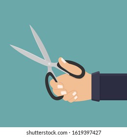 Hand hold scissor flat design vector illustration 