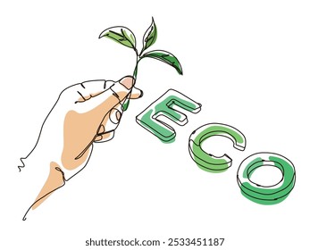 Hand hold Seedling with eco text shows concept for the focus on ECO vector illustration graphic EPS 10