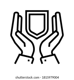 hand hold shield line icon vector. hand hold shield sign. isolated contour symbol black illustration