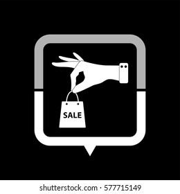 hand hold shopping bag   - black vector icon