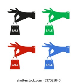 hand hold shopping bag - color vector icon