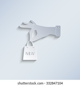 hand hold shopping bag - paper vector icon