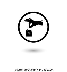 hand hold shopping bag - vector icon with shadow