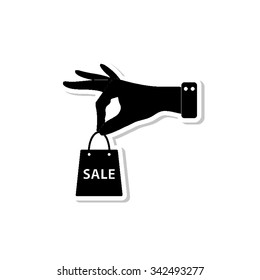 hand hold shopping bag - vector icon with shadow