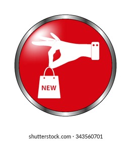 hand hold shopping bag - vector icon on the  red button