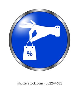 hand hold shopping bag - vector icon on the blue button