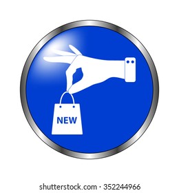 hand hold shopping bag - vector icon on the blue button