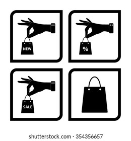 hand hold shopping bag - vector icon; set;