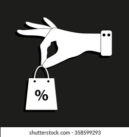 hand hold shopping bag -  vector icon with shadow