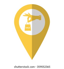 hand hold shopping bag - vector icon;  yellow map pointer