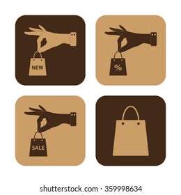 hand hold shopping bag -  vector icon; set