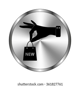 hand hold shopping bag - vector icon;  metal button