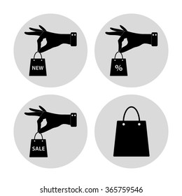 hand hold shopping bag  - vector icon; set