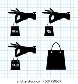hand hold shopping bag  - vector icon; set