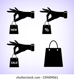 hand hold shopping bag  - vector icon; set