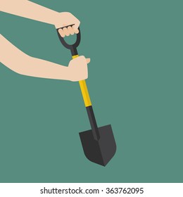 Hand hold shovel prepare to dig. Vector Illustration