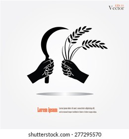 hand hold sickle and rice vector .  vector  illustration       