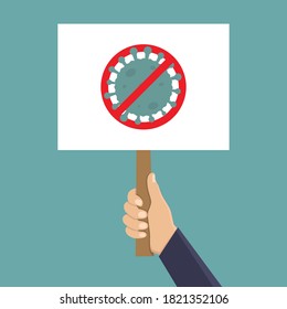 Ilustración vectorial del diseño plano del virus corona de la mano de la placa de retención
