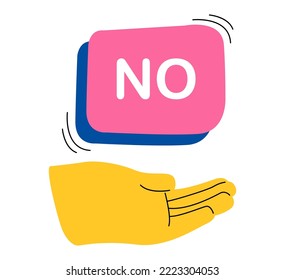 Hand hold sign with the word NO. Colorful vector illustration
