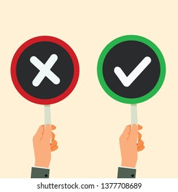 Hand Hold Signboard Check Mark And Red X Vector  Illustration