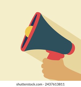 Halten Sie ein einfaches Megafon oder Lautsprecher-Aufnahme flaches Design isoliert für die Demonstration Illustration. Aufmerksamkeit laut oder schreien. Breaking News Ankündigungsvektor. Bullhorn für Sprachkunst einfach 