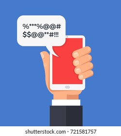 Hand hold smart phone and get message. Text massaging concept. Vector flat cartoon illustration