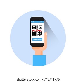 Hand Hold Smart Phone Scanning Qr Code Icon Barcode Scan With Telephone Vector Illustration