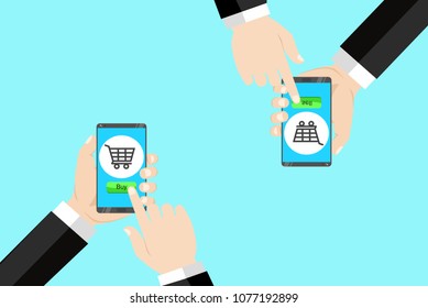 hand hold a smart phone and touch a screen and trading
