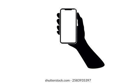 hand hold smartphone, black isolated silhouette