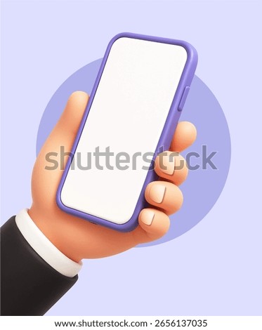 Hand hold smartphone blank white screen on pastel background. online marketing concept. 3d vector icon play entertainments social media via platform mobile phone network internet. 3d render