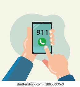 Hand Hold Smartphone. Call 911 Concept Vector Illustration