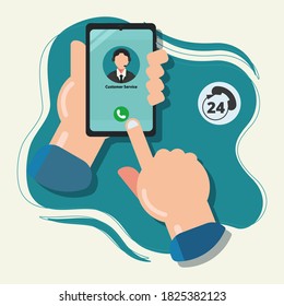Hand hold smartphone. Call customer service concept vector illustration