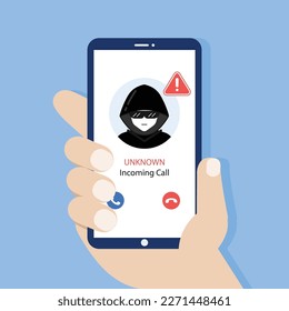 Hand  Hold smartphone call from unknown or stranger number.