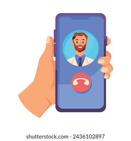 Hand Hold Smartphone Device Call to Doctor Vector Illustration