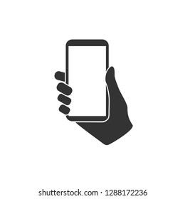 Hand hold smartphone icon. Flat design. Vector illustration.