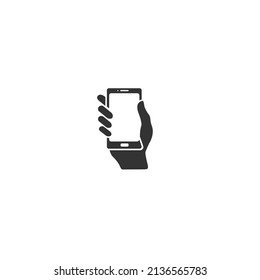 Hand hold the smartphone icon. Vector flat sign