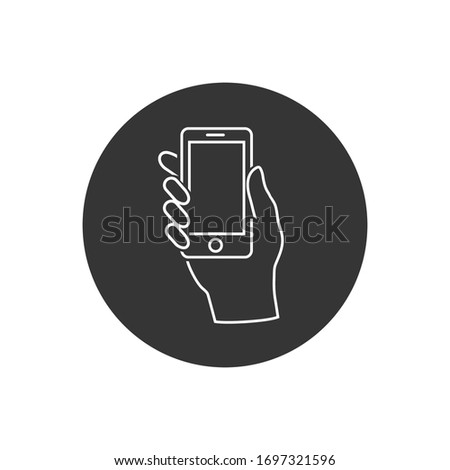 Hand hold the smartphone line icon. Vector