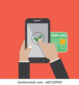 Hand Hold Smartphone With Mobile Payments On The Screen Vector Illustration