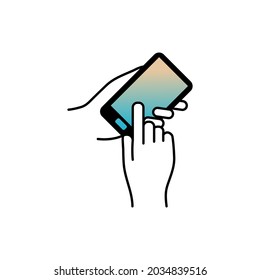 Hand hold the smartphone. Mobile phone touch screen in hand, icon flat design