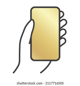 Hand hold the smartphone. Mobile phone finger touch screen, icon flat design