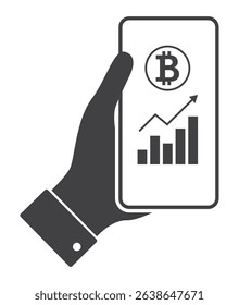 hand hold smartphone on screen bitcoin crypto money with chart icon