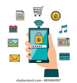 hand hold smartphone online security design