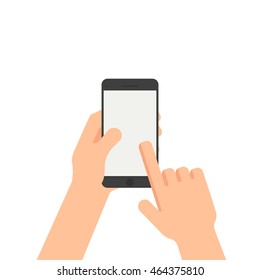 hand hold smartphone and pointing on the screen concept vector illustration