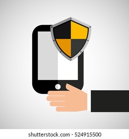 hand hold smartphone protection shield vector illustration eps 10