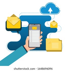 Hand hold smartphone sending e mail .