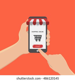 hand hold smartphone and start buy shopping online