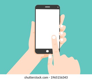 hand hold smartphone and Hand touching blank screen.